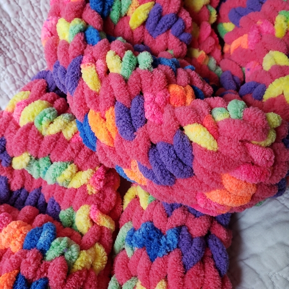 Hand-knit Pink & 🌈 Striped Scarf - Picture 2 of 5